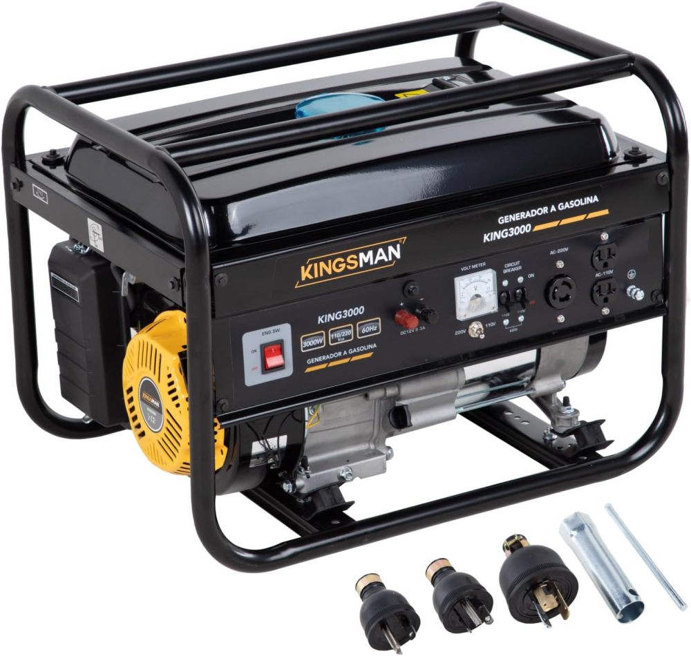 Generador De Corriente Eléctrica A Gasolina 3000 W - Motor de 1 Cilindro De 4 Tiempos - Planta De Luz Portátil - Estación De Energía - 110/220 V - 60 Hertz - Tanque de combustible 15 L