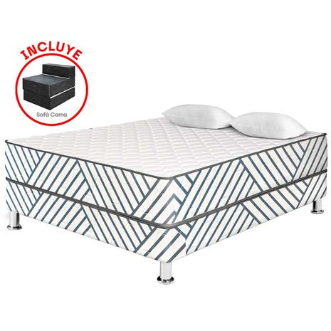Pack Cama Palmera 2 Plazas + Sofá Cama + Veladores Amelie 55cm