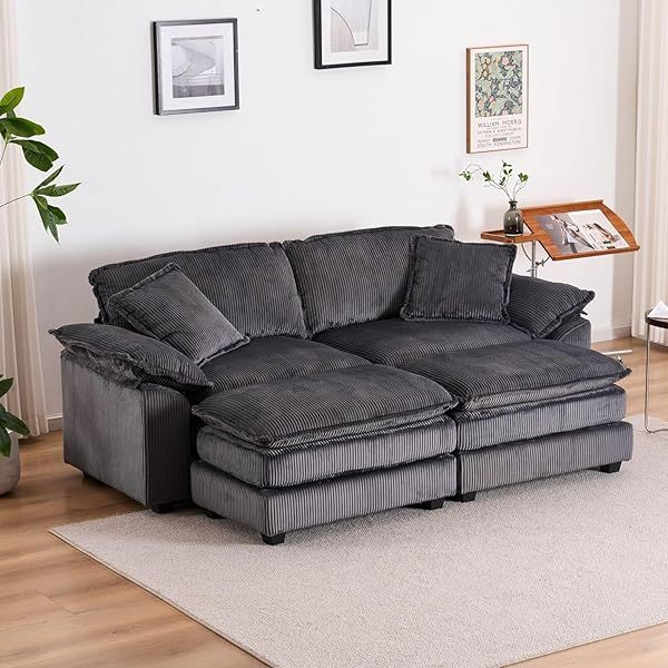 Sofá seccional Loveseat con otomana, sofá cama moderno con almohadas
