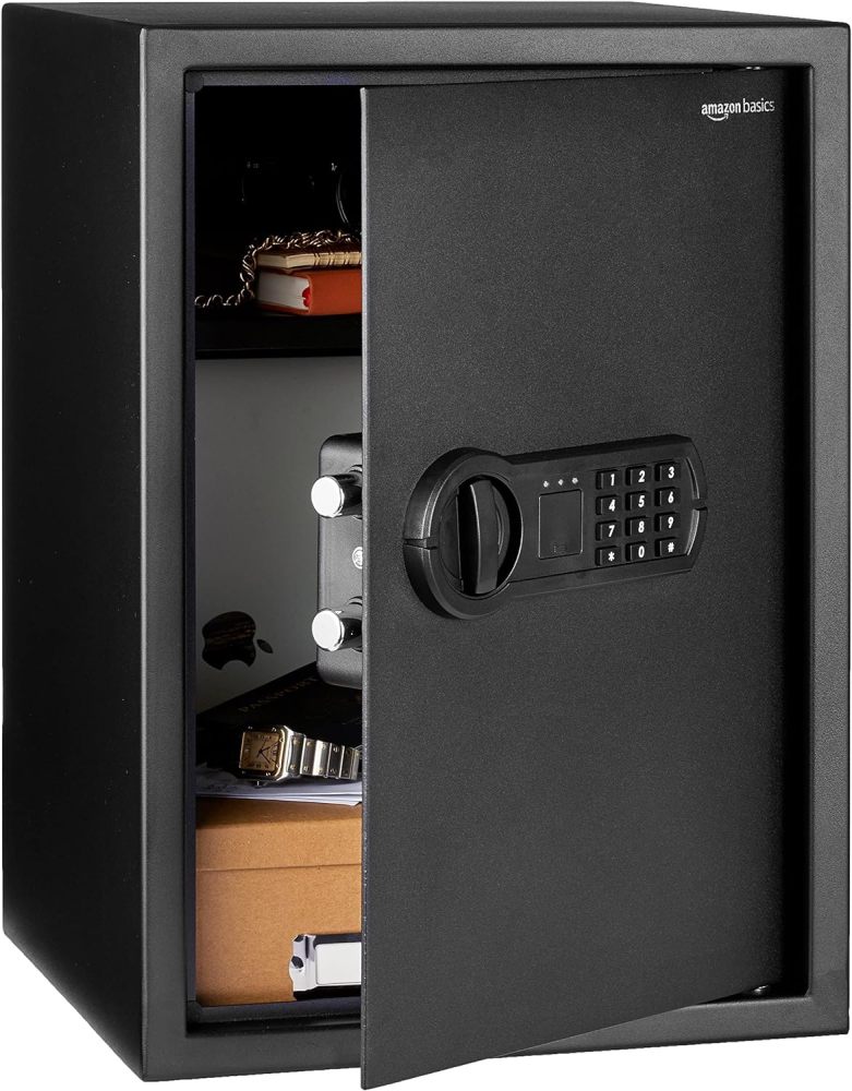 Caja fuerte de seguridad para el hogar de acero con teclado programable, documentos seguros, joyas, objetos de valor, 1.52 pies cúbicos, 13.8 x 13 x 16.5 pulgadas, color negro