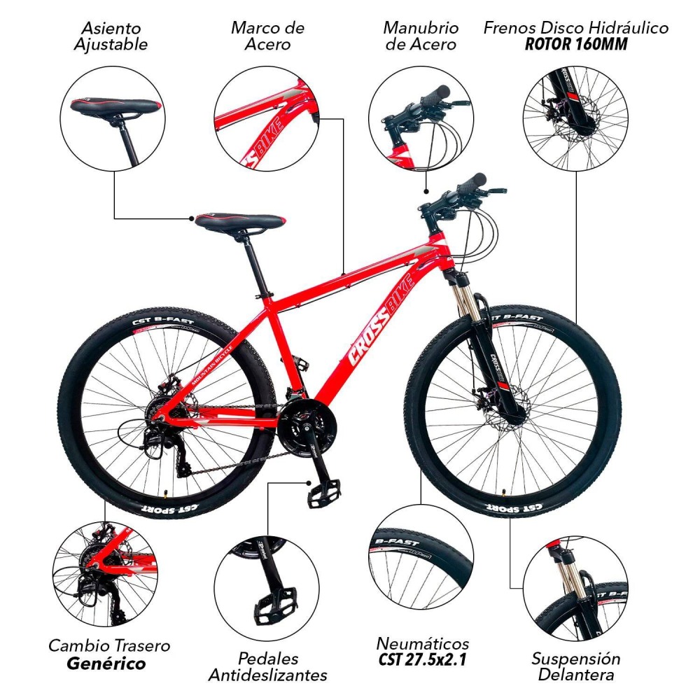 Bicicleta de Montaña Challenger Aro 275 Rojo