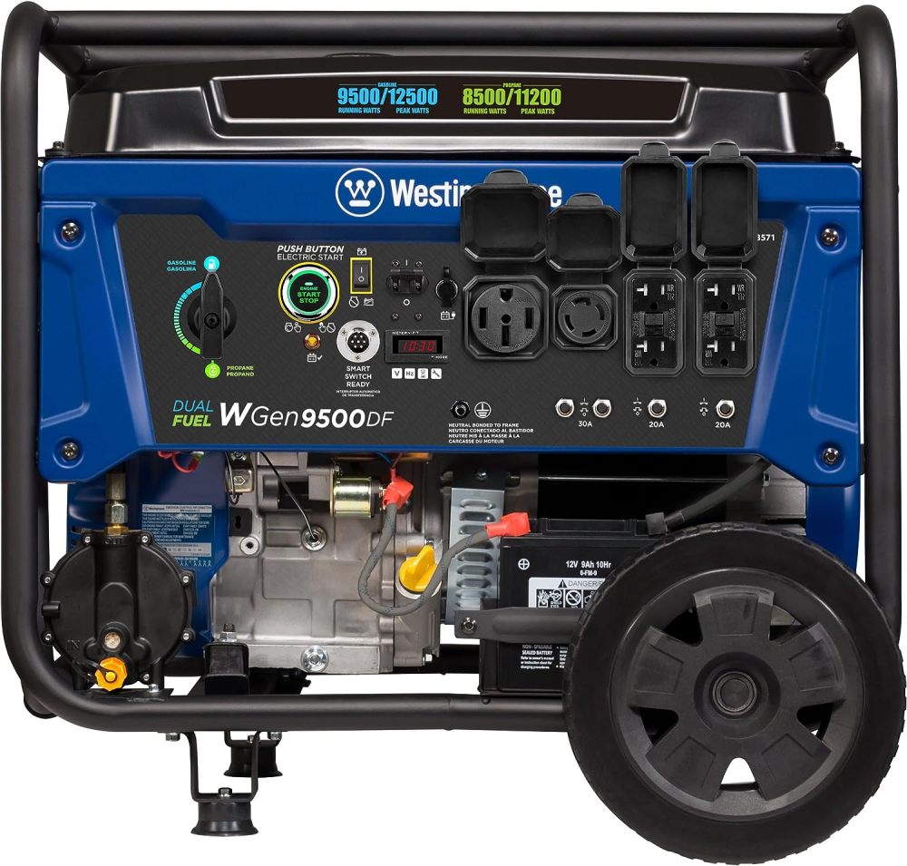 Generador portátil de 12500 W, Doble Combustible, Arranque eléctrico Remoto, Interruptor de Transferencia, Alimentado por Gas y propano