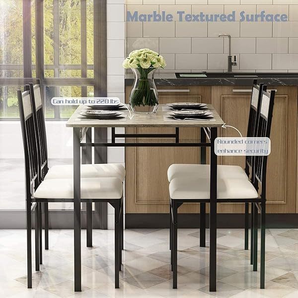 Comedor de cocina de 5 piezas, moderno, incluye 1 mesa rectangular con respaldo alto y 4 sillas