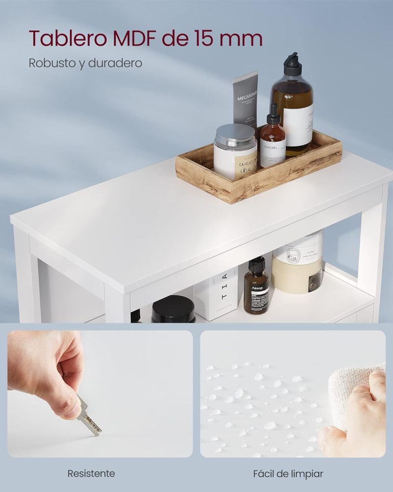 VASAGLE UBBC40WT - Mueble de baño no Empotrado, con Puertas de Doble obturación y Estante Ajustable, para baño, Sala de Estar, Entrada, Cocina, Color Blanco