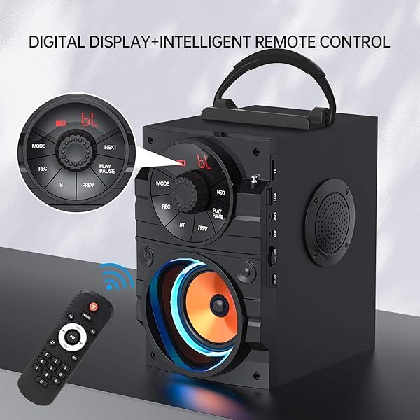Altavoces portátiles Bluetooth grandes con luz, inalámbricos, con subwoofer, radio FM, luces LED, ecualizador, graves potentes, Bluetooth 4.2