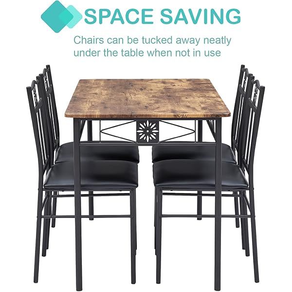 Mesa de comedor con 4 sillas [4 manteles individuales incluidos, negro, 43,3 x 27,5 x 30, 15,7 x 16,9 x 33,8] Juego de mesa de comedor negro para 4