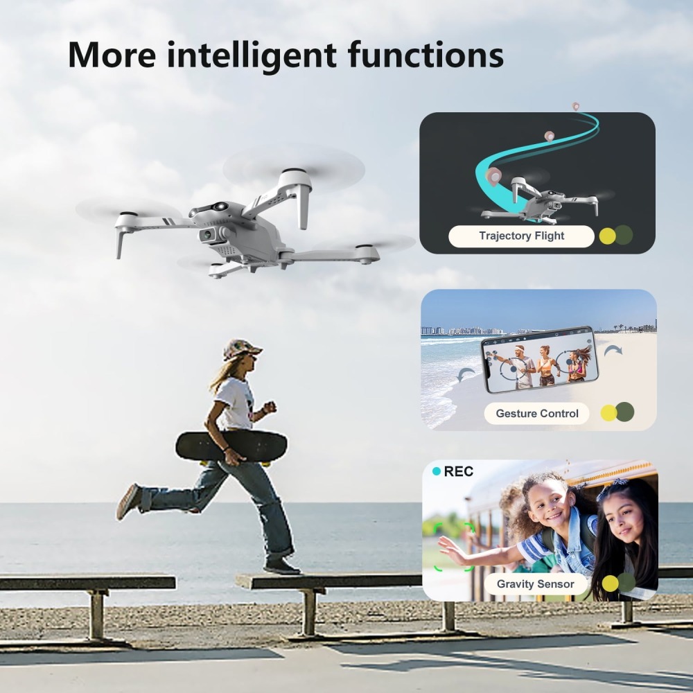 Dron FPV Wifi F10-1080P con cámara HD 1080P, modo sin cabeza/giros 3D, cuadricóptero RC para principiantes, color blanco plateado