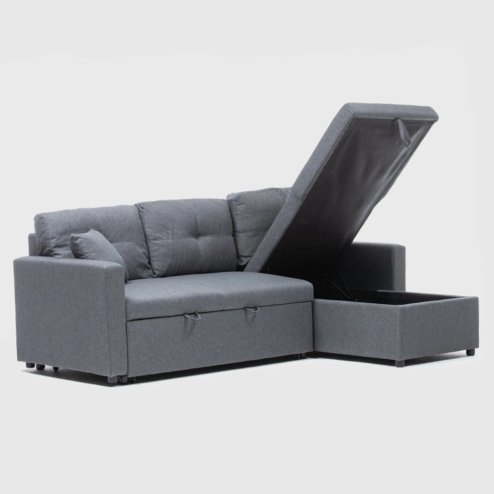 Sofá Seccional Cama 2 Plazas Lino Gris Sidney KMB1002GR