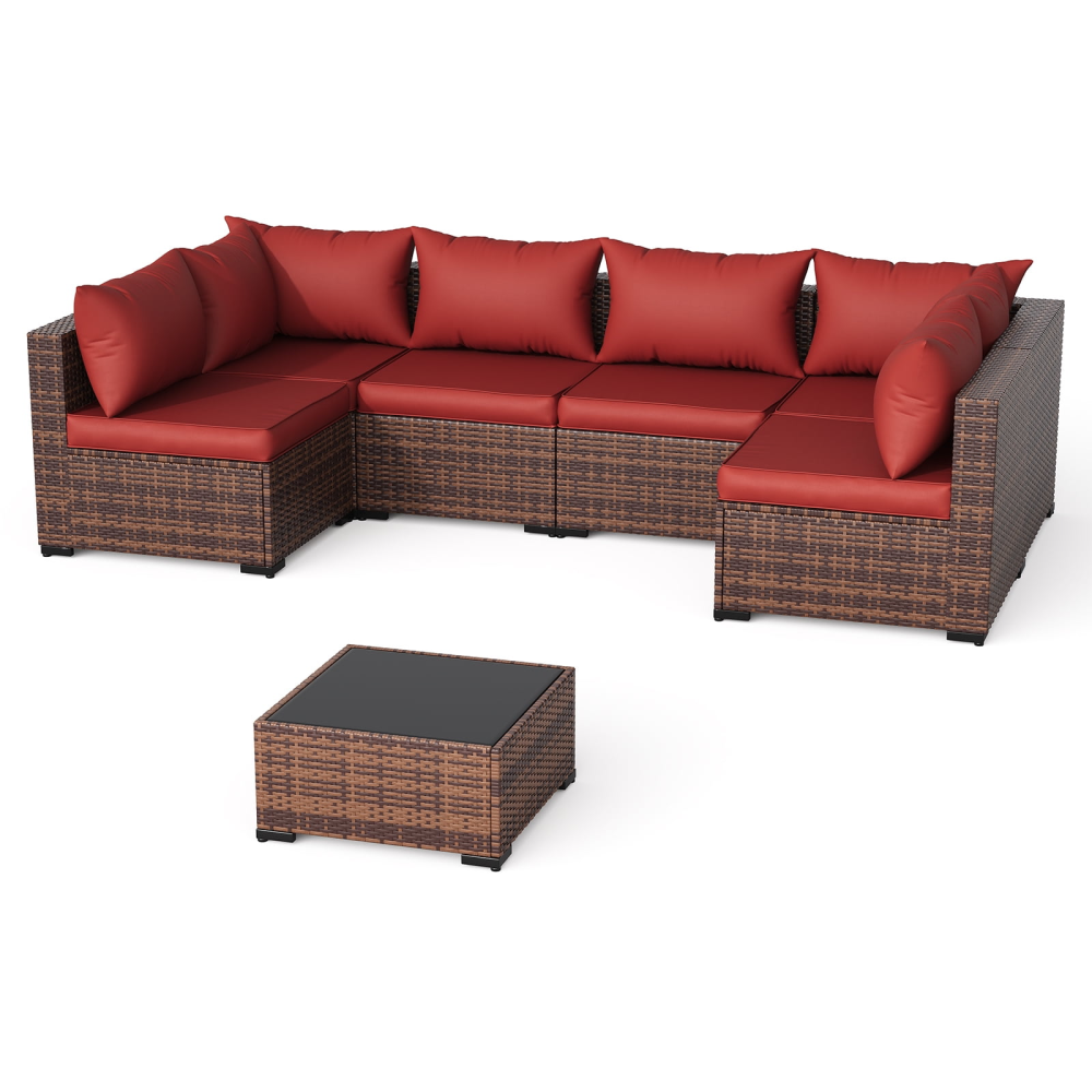 Juego de muebles de patio de 7 piezas, sofá seccional para exteriores para todo tipo de clima