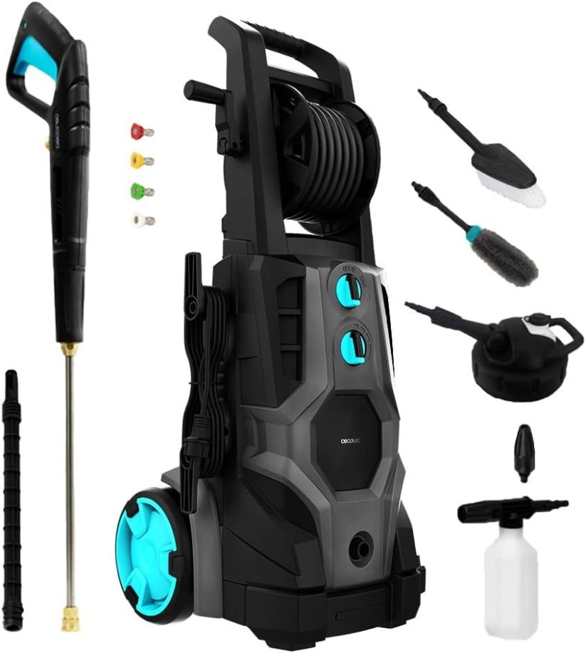 Hidrolimpiadora de Alta Presión HydroBoost 1400 Essential. 1400W, Hogar, Jardín o Coche, Caudal de 408l/h, Presión 105 Bares, Bomba de Aluminio, Radio de acción 9m 1400 W 1 Boquilla + Botella jabón