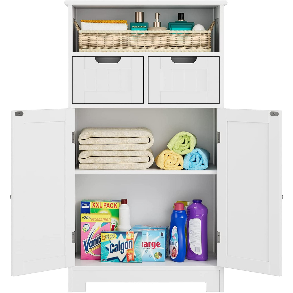Homfa - Mueble de almacenamiento para el suelo del baño, armario de madera para ropa blanca con estante ajustable, organizador independiente para la oficina y la sala de estar, color blanco