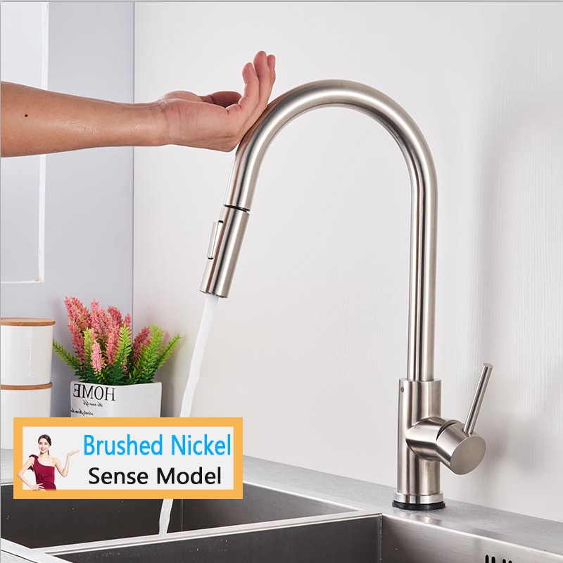 Grifo de cocina Smart Touch negro extraíble con sensor y rotación de 360 ​​grados, color negro y níquel