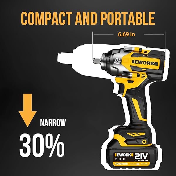 Llave de impacto inalámbrica de 1/2 pulgada, 21 V, sin escobillas, pistola de impacto de alto torque,bolsa de herramientas (RB-810), versión 700 ft-lbs/Pro