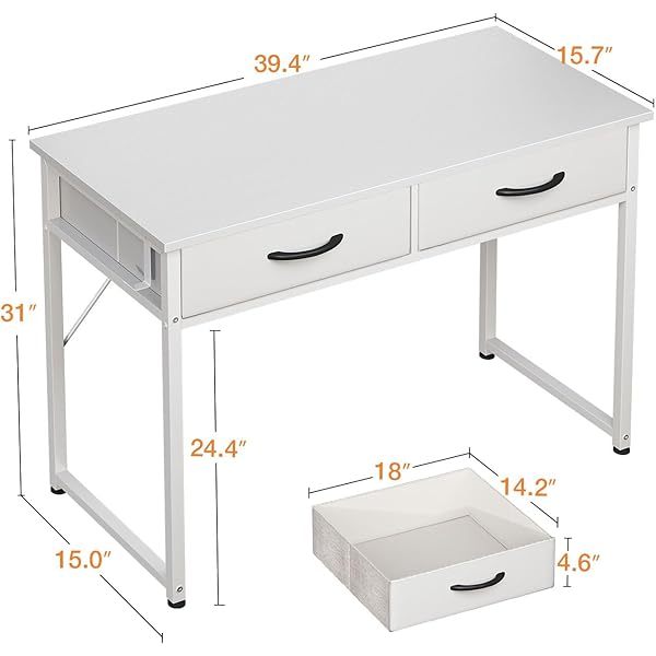 Escritorio de tocador blanco, mesa de estudio, escritura y trabajo moderna de 32 pulgadas