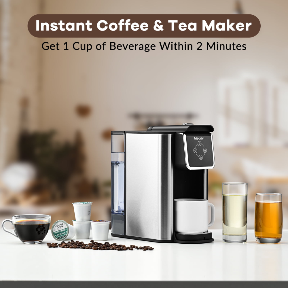 Cafetera monodosis 3 en 1, compatible con cápsulas en polvo, 120 V, depósito de agua de 50 oz, descalcificadora de té, color negro