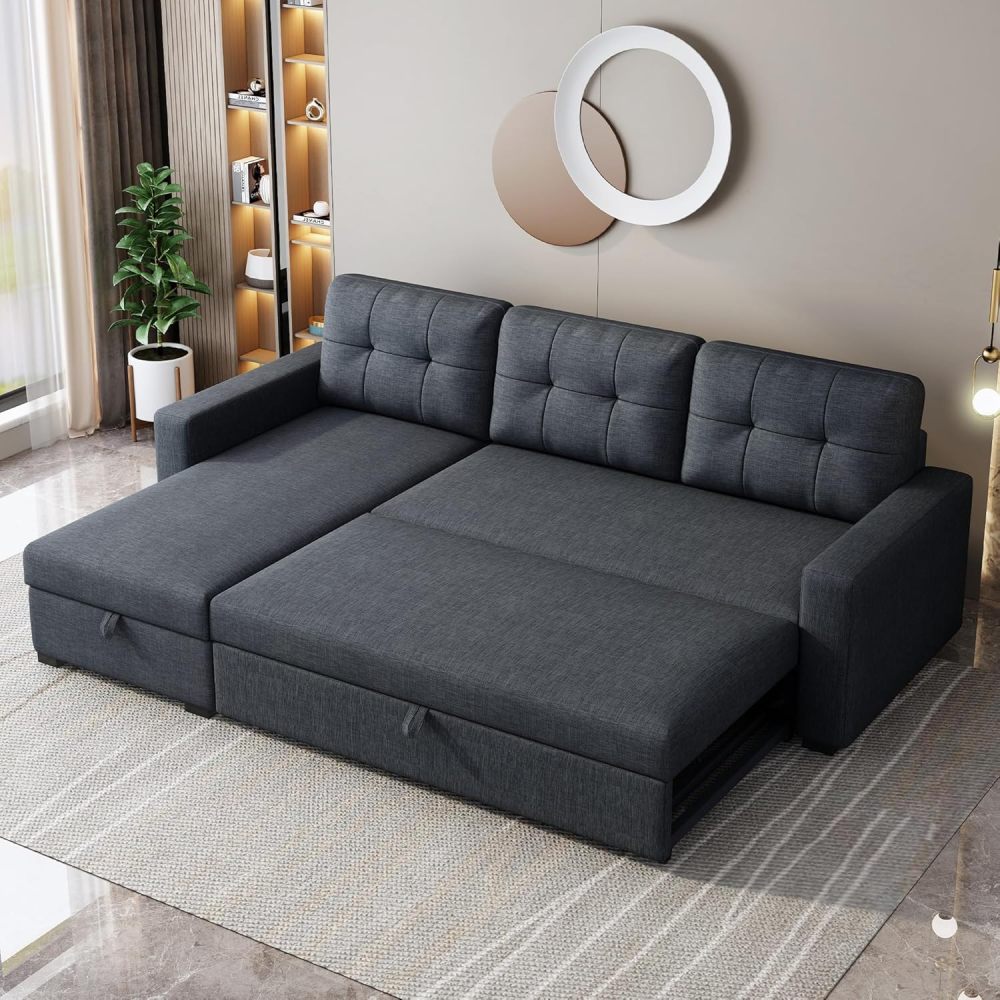 Sofá cama, sofá extraíble en forma de L con chaise longue con espacio de almacenamiento