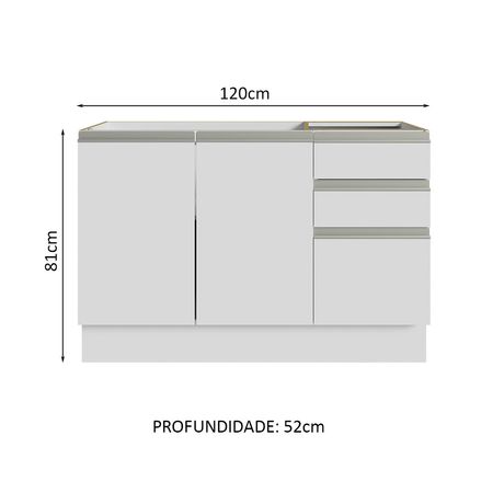 Gabinete para Baño con 2 Puertas y 3 Cajones 120 cm Blanco