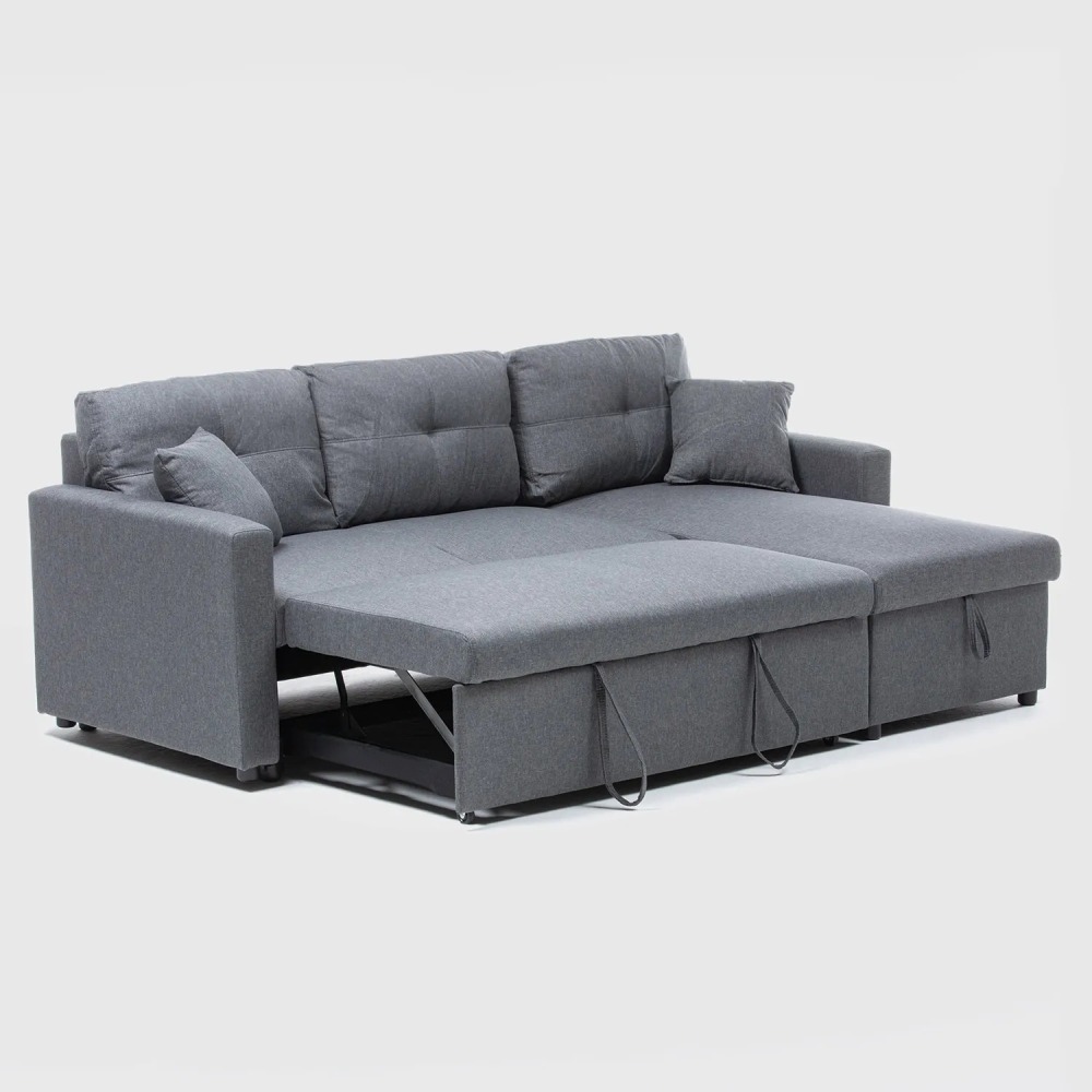 Sofá Seccional Cama 2 Plazas Lino Gris Sidney KMB1002GR