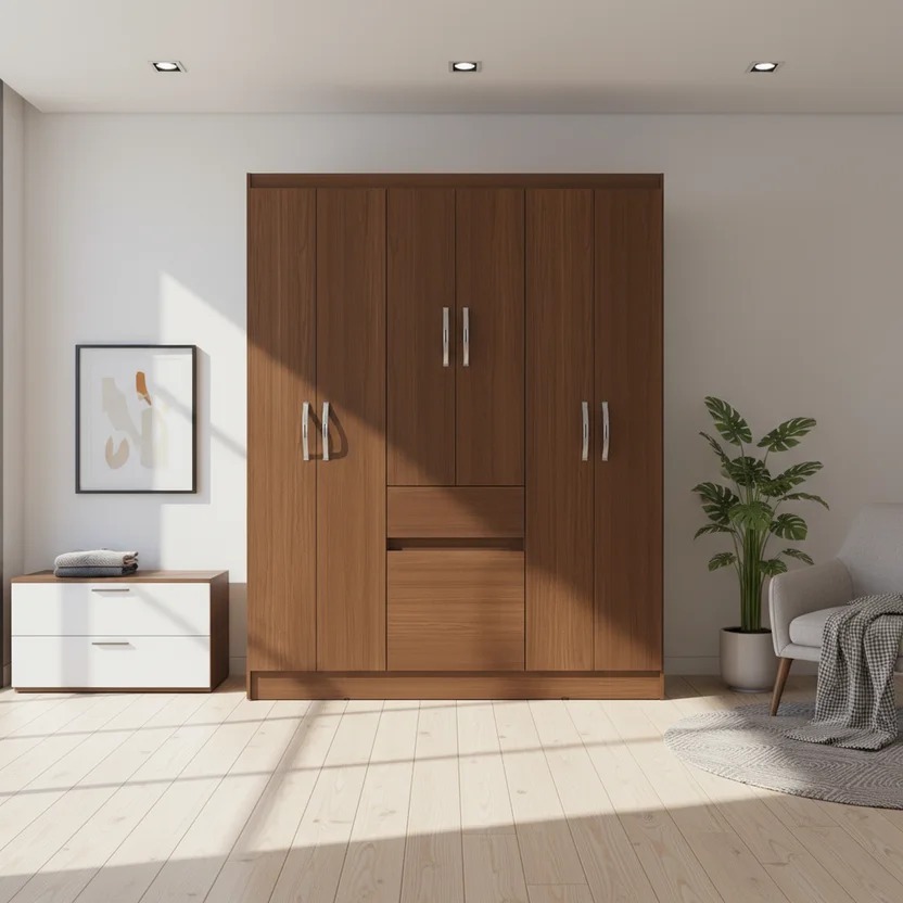Closet 6 Puertas 1 Cajon 138x40x174 cm Nogal