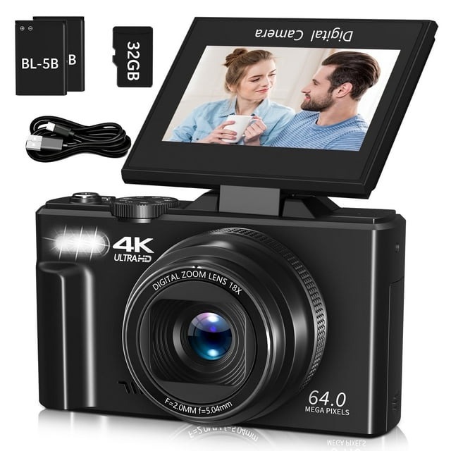 Rebajas espectaculares - 4K 64MP Vlogging Camera for YouTube 3''180°Flip/ Video Cameras for Beginners