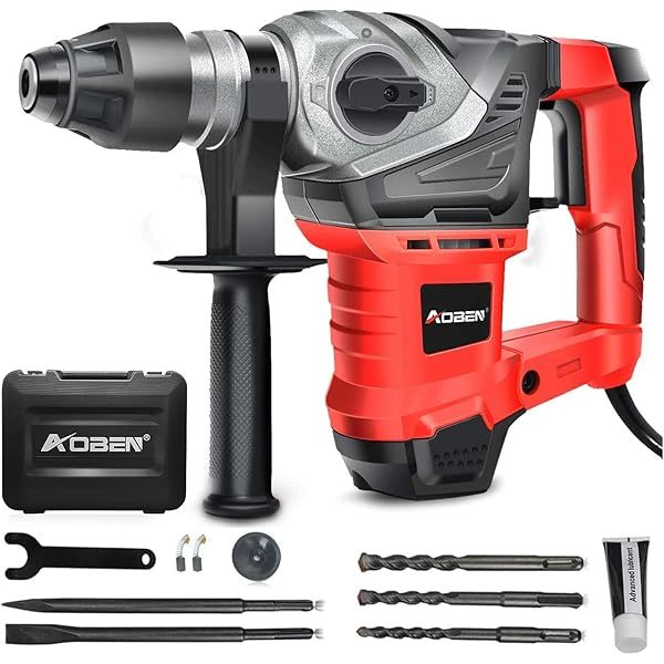 Taladro percutor rotativo con control de vibración y embrague de seguridad, martillo demoledor para hormigón, incluye 3 brocas, cinceles planos y puntiagudos, 13 amperios