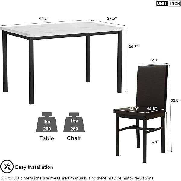 Juego de mesa de comedor para 4, 5 piezas de mármol DiningTableSet