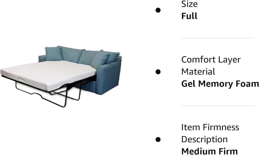 DynastyMattress Colchón de Espuma viscoelástica de Gel frío de 4 Pulgadas para sofá Plegable Convertible