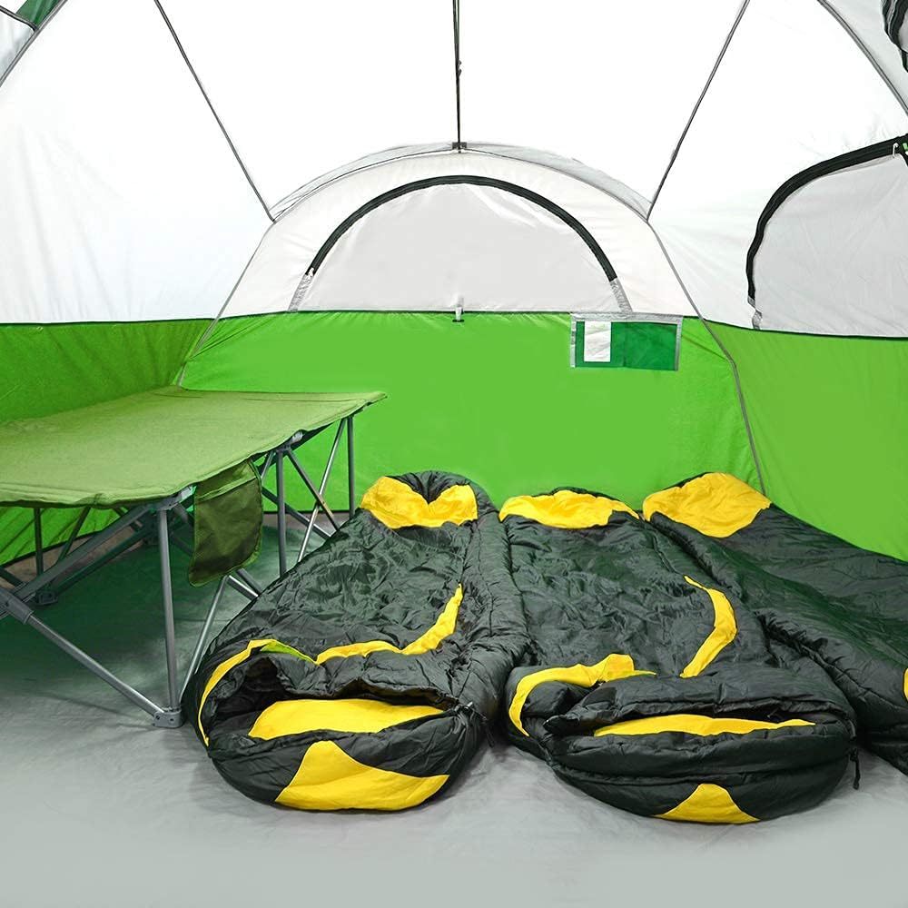 CAMPROS CP - Tienda de campaña para 9 personas, resistente al agua para 2 habitaciones, con mosca superior, 4 ventanas de malla grandes, doble capa, fácil de instalar, portátil con bolsa de transporte