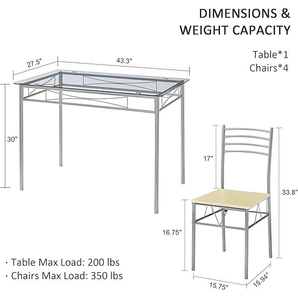 juego de mesa de comedor con mesa de vidrio para 4, Negro