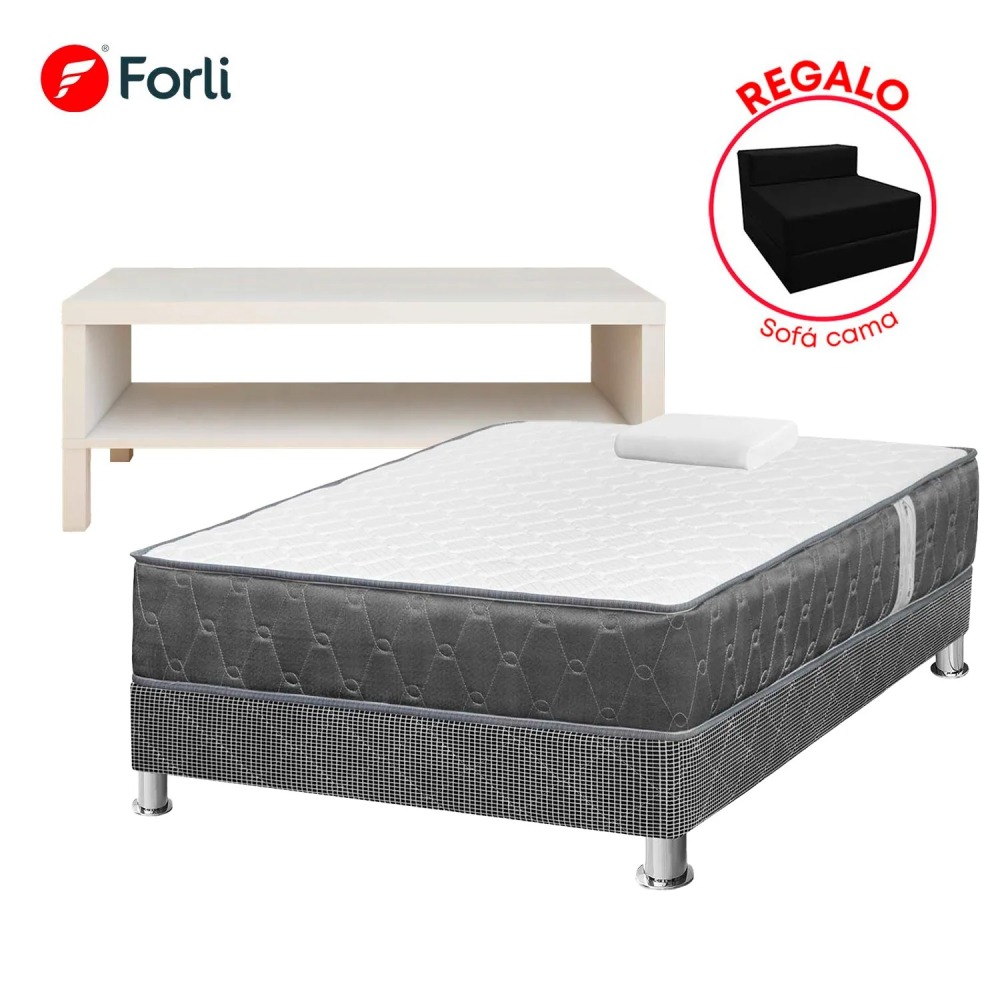 Combo Cama Acqua 1.5 Plazas + Mesa de TV + Sofá Cama
