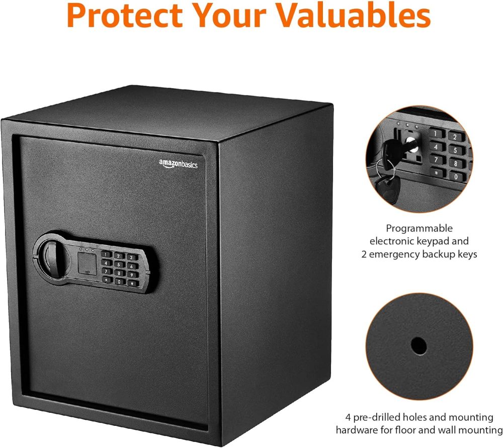Caja fuerte de seguridad para el hogar de acero con teclado programable, documentos seguros, joyas, objetos de valor, 1.52 pies cúbicos, 13.8 x 13 x 16.5 pulgadas, color negro