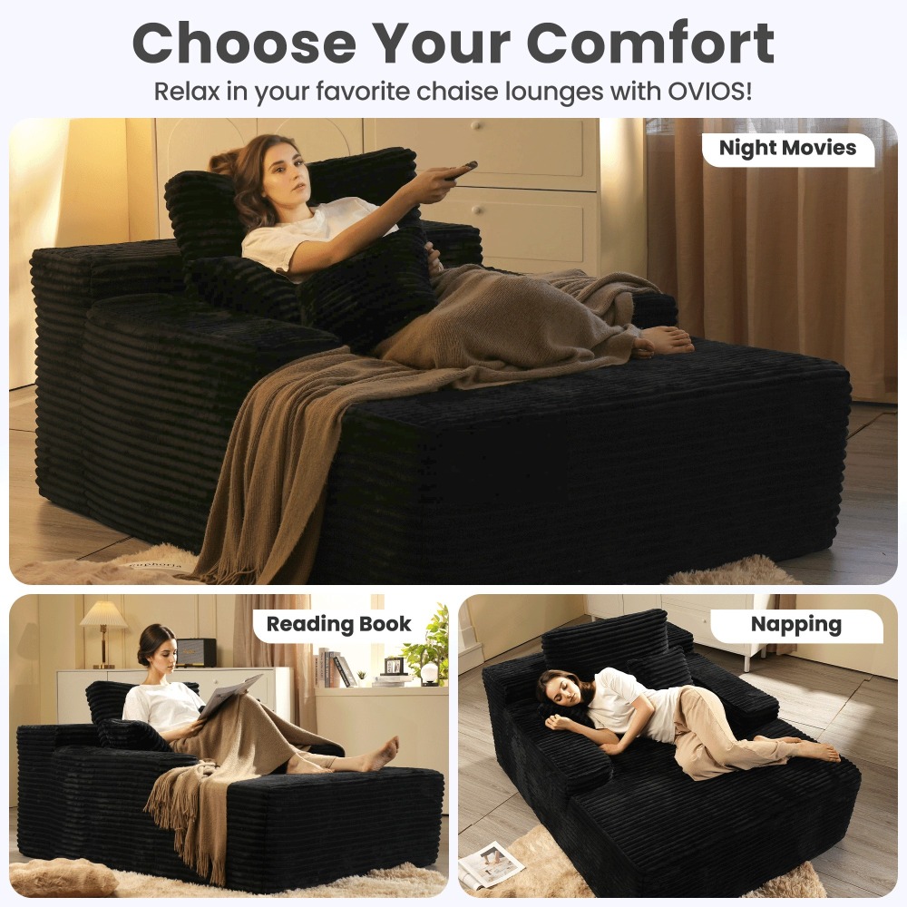 Sillón Chaise Lounge Gigante Ovios 170x122cm - Sofá Cama Ultra Cómodo de Pana, Sin Montaje, Para Salón