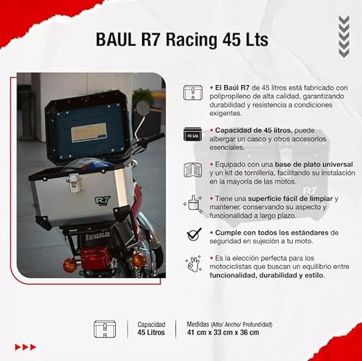BAUL TRASERO MOTOCICLETA  45 LTS PLATA