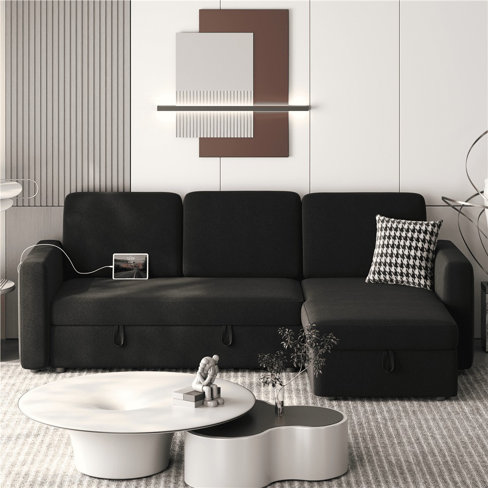 Sofá Seccional Reversible Alden Design con Puertos USB y Type-C para Sala de Estar