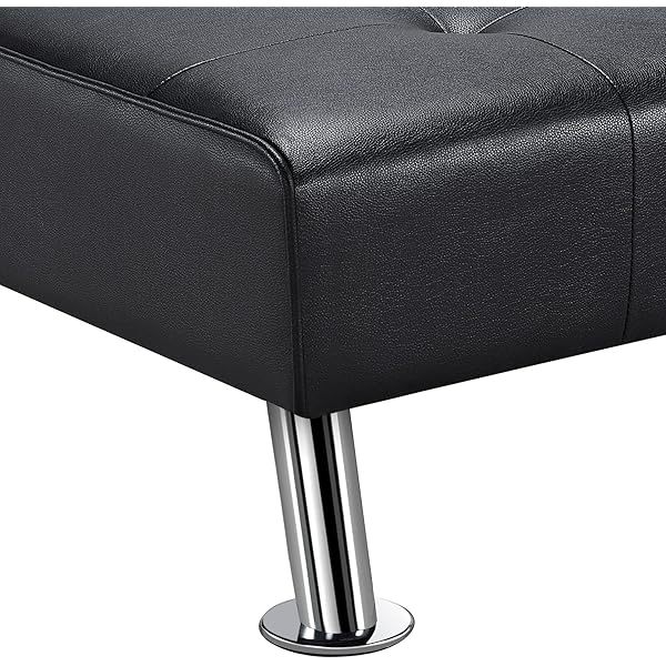 Sofá cama convertible de piel sintética, sofá futón, sofá reclinable moderno, sofá cama con patas de metal cromado