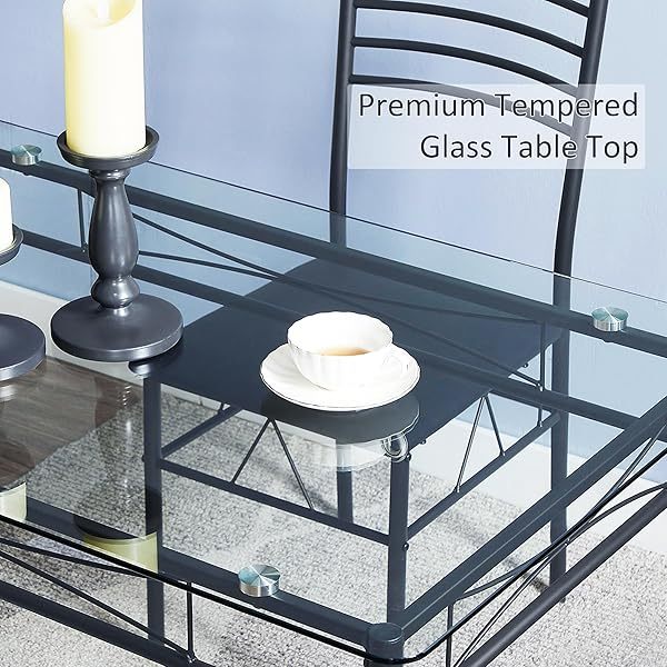 juego de mesa de comedor con mesa de vidrio para 4, Negro