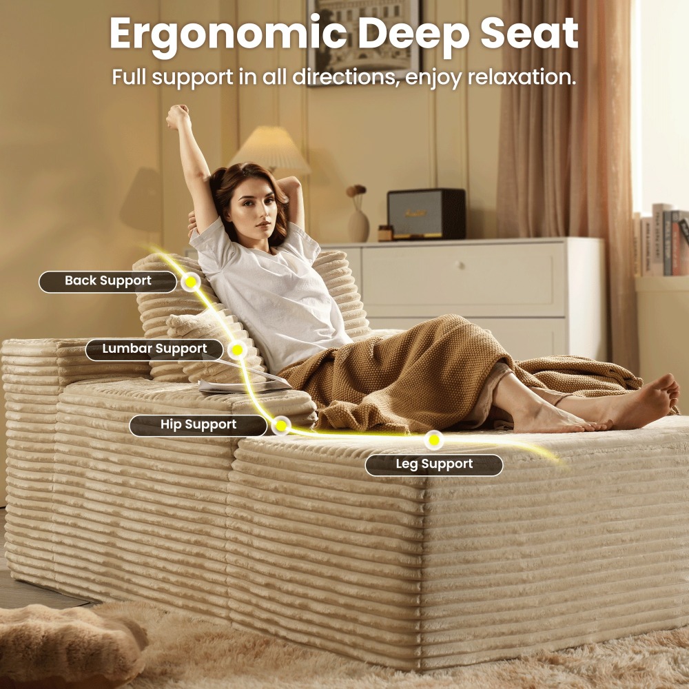 Sillón Chaise Lounge Gigante Ovios 170x122cm - Sofá Cama Ultra Cómodo de Pana, Sin Montaje, Para Salón