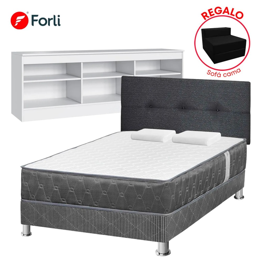 Combo Dormitorio Acqua 2 Plazas + Mesa de TV 50" + Sofá Cama