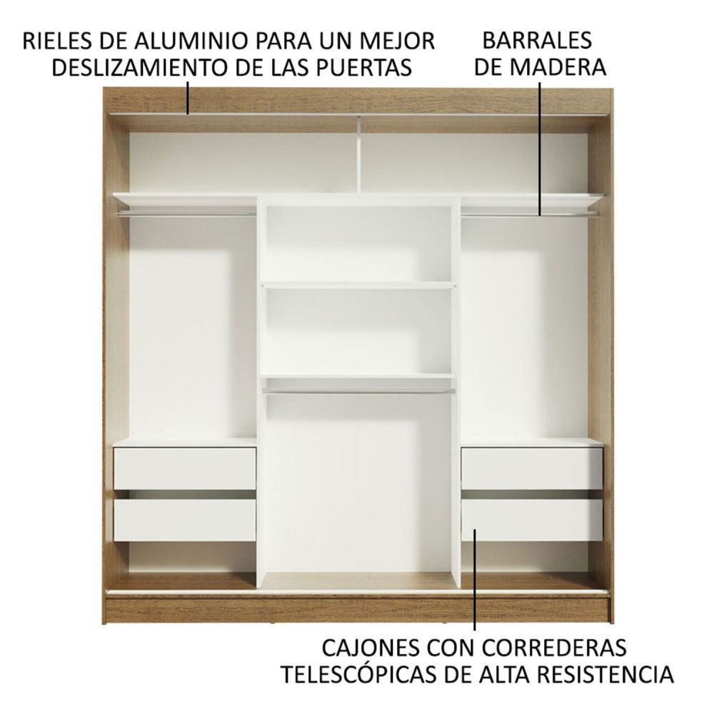 Closet con 3 puertas corredizas y 1 espejo - color negro