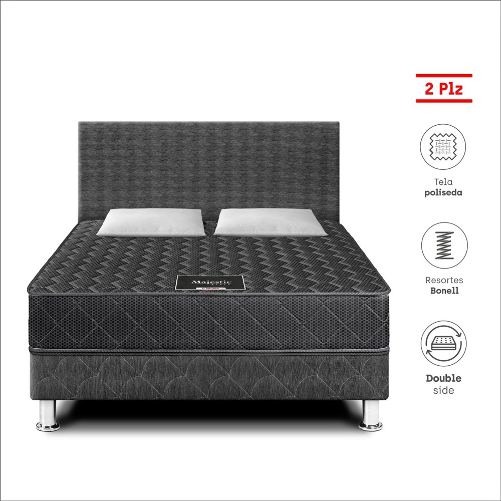 Dormitorio Majestic Black 2 Plazas + 2 almohadas + Protector
