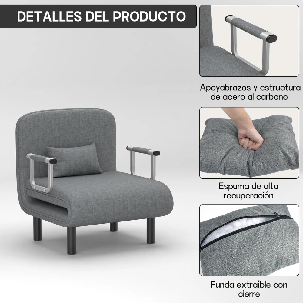Sillón Sofá Cama Plegable Gris