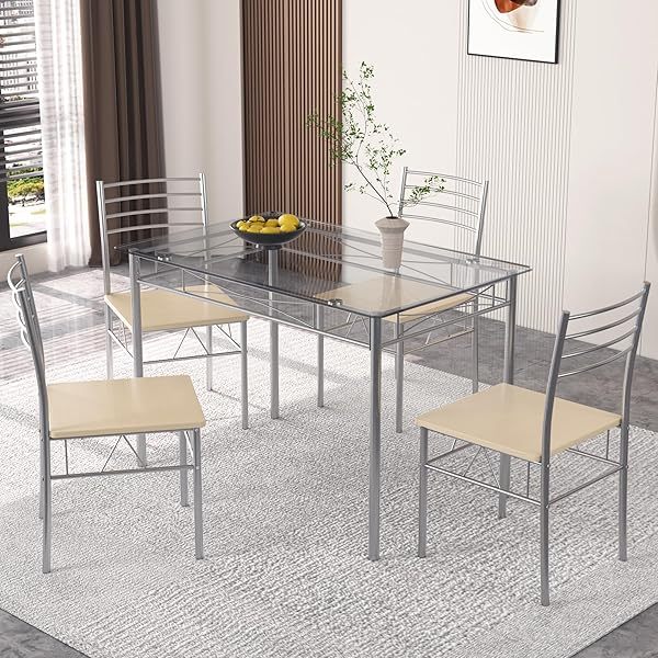 Mesa de comedor con 4 sillas [4 manteles individuales incluidos, negro, 43,3 x 27,5 x 30, 15,7 x 16,9 x 33,8] Juego de mesa de comedor negro para 4