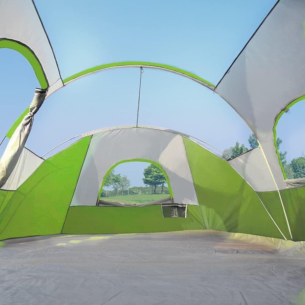 CAMPROS CP - Tienda de campaña para 9 personas, resistente al agua para 2 habitaciones, con mosca superior, 4 ventanas de malla grandes, doble capa, fácil de instalar, portátil con bolsa de transporte