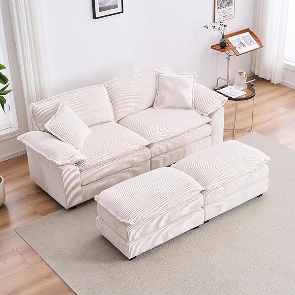 Sofá seccional Loveseat con otomana, sofá cama moderno con almohadas
