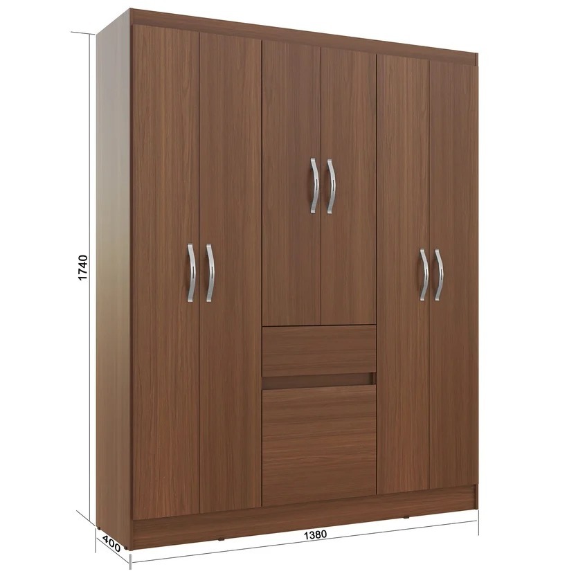 Closet 6 Puertas 1 Cajon 138x40x174 cm Nogal