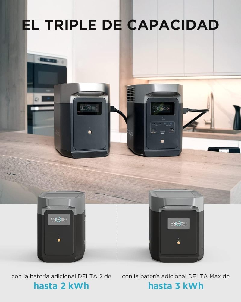 Central eléctrica portátil DELTA 2, 1024 Wh LiFePO4 (LFP), carga rápida, generador solar (panel solar opcional) para energía de reserva en el hogar, camping y vehículos recreativos