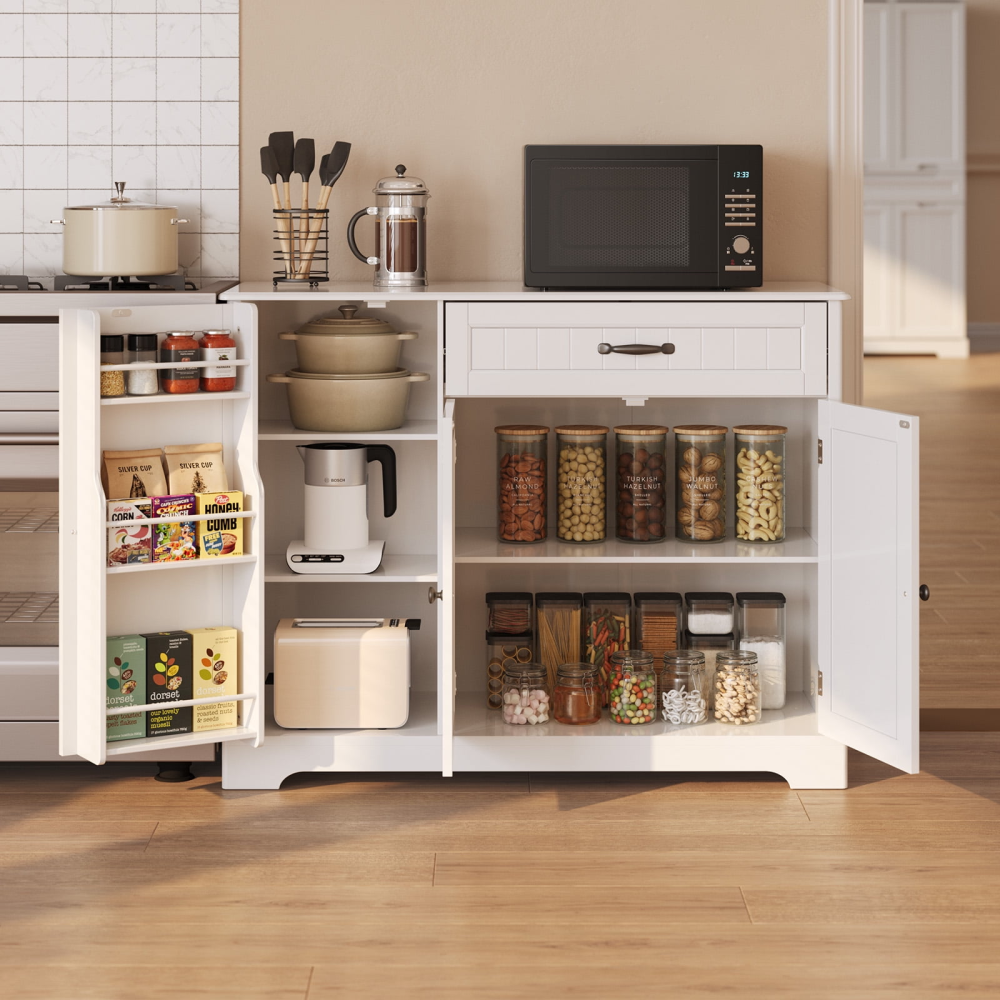 Barra de café, gabinete de almacenamiento de cocina de 42", aparador tipo buffet con 8 estantes, 1 cajón