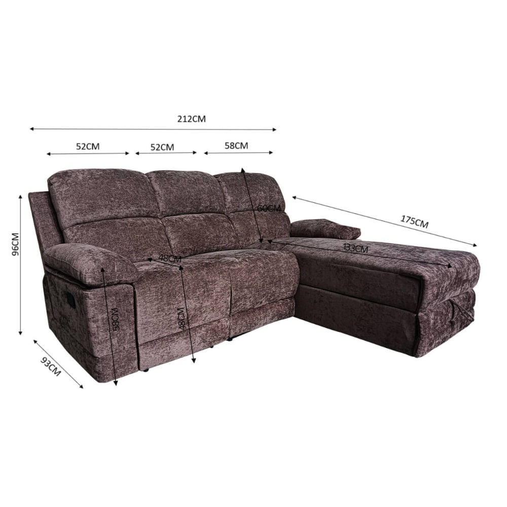 Seccional Liam Reclinable Con Almacen Marron