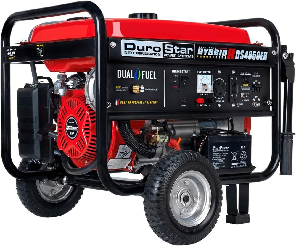 DS10000EH Generador portátil de Doble Combustible, 10000 W, Arranque eléctrico, Respaldo en casa y Listo para RV, Aprobado por 50 Estados, Rojo/Negro
