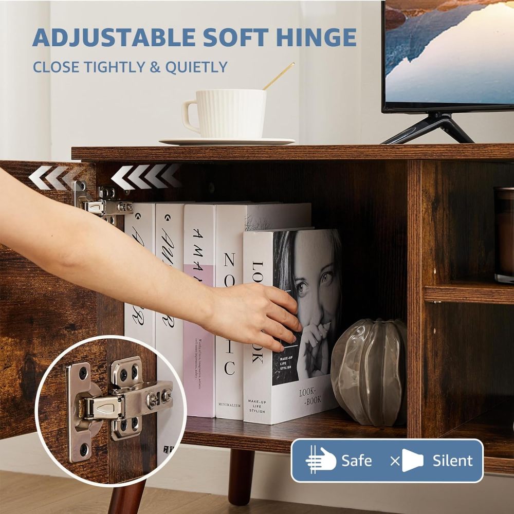 Soporte de TV para TV de 55 a 60 Pulgadas, Centro de Entretenimiento con clóset de Almacenamiento, Mesa Moderna de Consola Multimedia de Mediados de Siglo, bisagra Ajustable, Muebles de